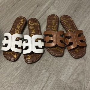 Sam Edelman bay slide sandals pair 8.5 white and tan brown